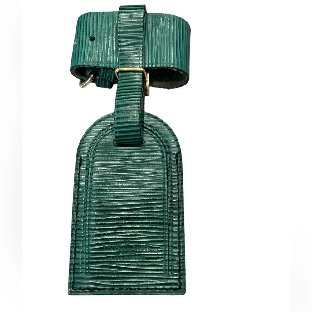 Rare Louis Vuitton Borneo Green Epi Leather Luggage Tag with Poignet France